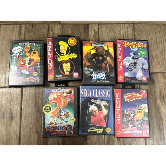 Sega Genesis Game Lot of 7 Sonic 2 ToeJam & Earl Beavis Butt-Head Altered Beast